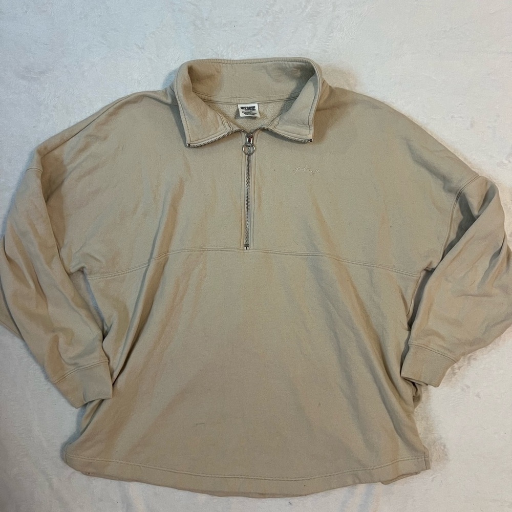 Victoria’s Secret PINK Beige Quarter-Zip Sweater